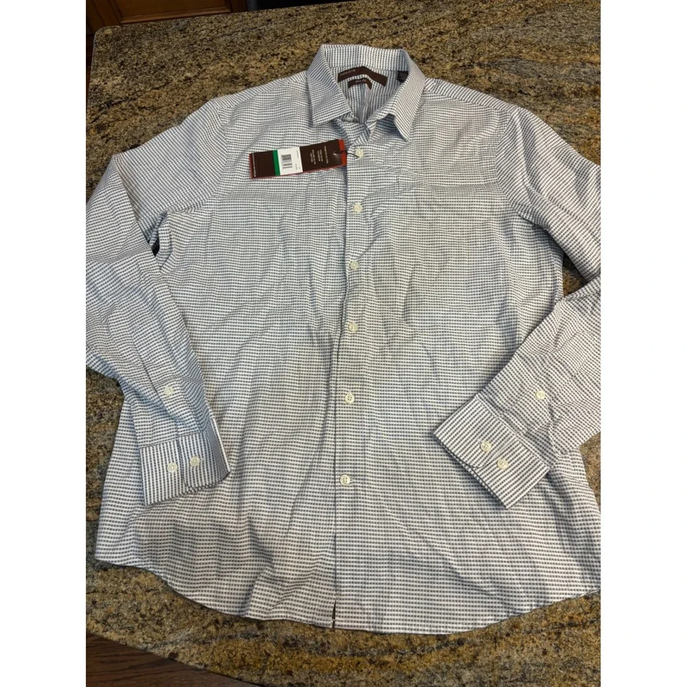 (2 BUNDLE) NWT Perry Ellis & JB Holt Button Down Shirt Blue Grey Slim Athletic L